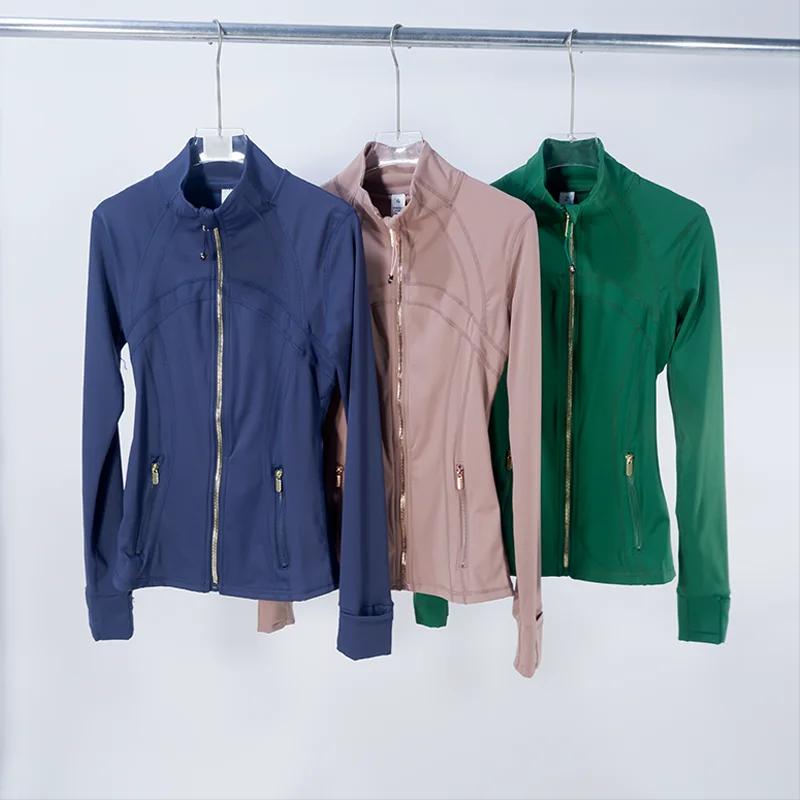 Veste de yoga pour femme avec fermeture éclair dorée, veste de sport à col montant, haut de fitness