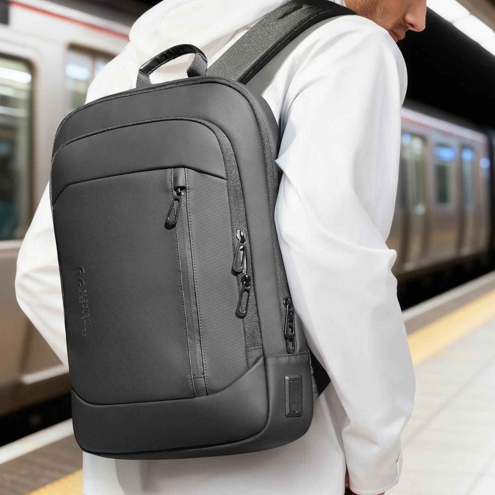 Sac à dos léger pour hommes d'affaires HK Slim, sac à dos pour ordinateur portable 15,6 pouces avec 