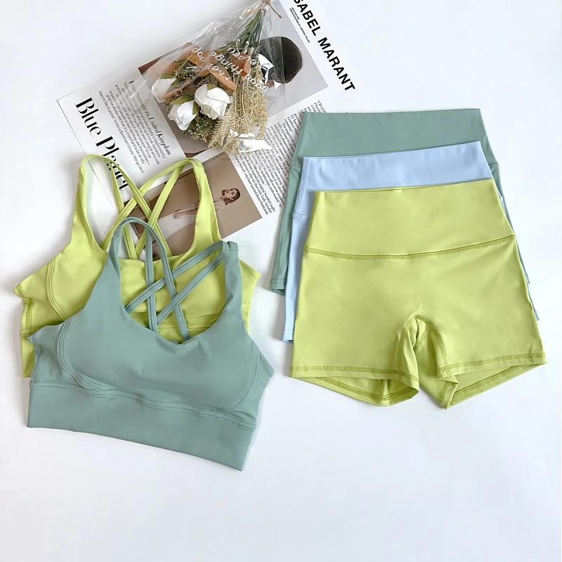 Ensemble de Yoga 2 pièces, sensation nue, vêtements d'entraînement pour femmes, Shorts de Yoga taill