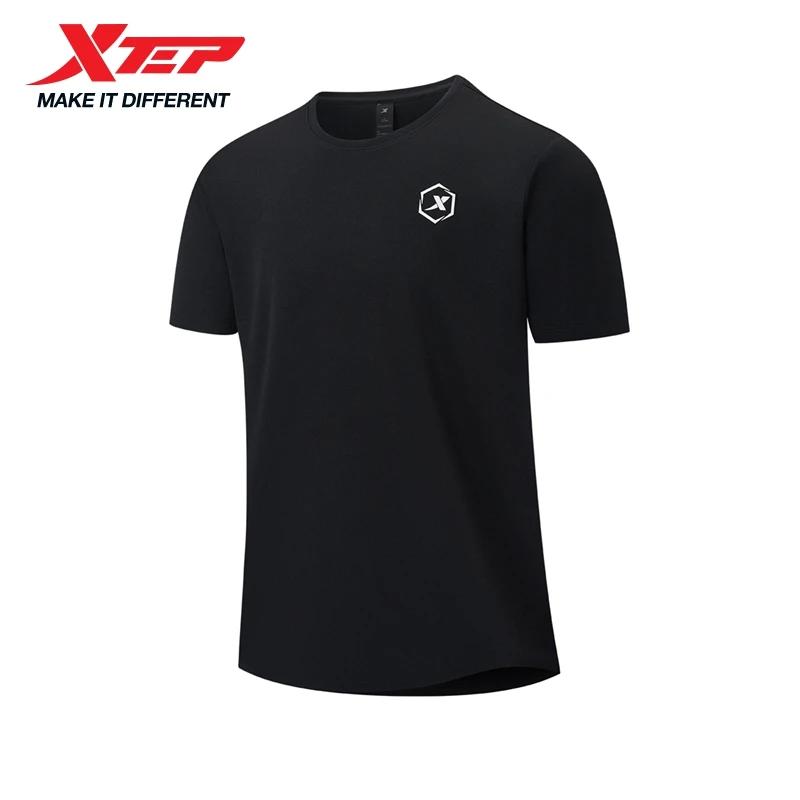 Xtep T-Shirt à manches courtes et col rond pour hommes, séchage rapide, entraînement sportif, respir