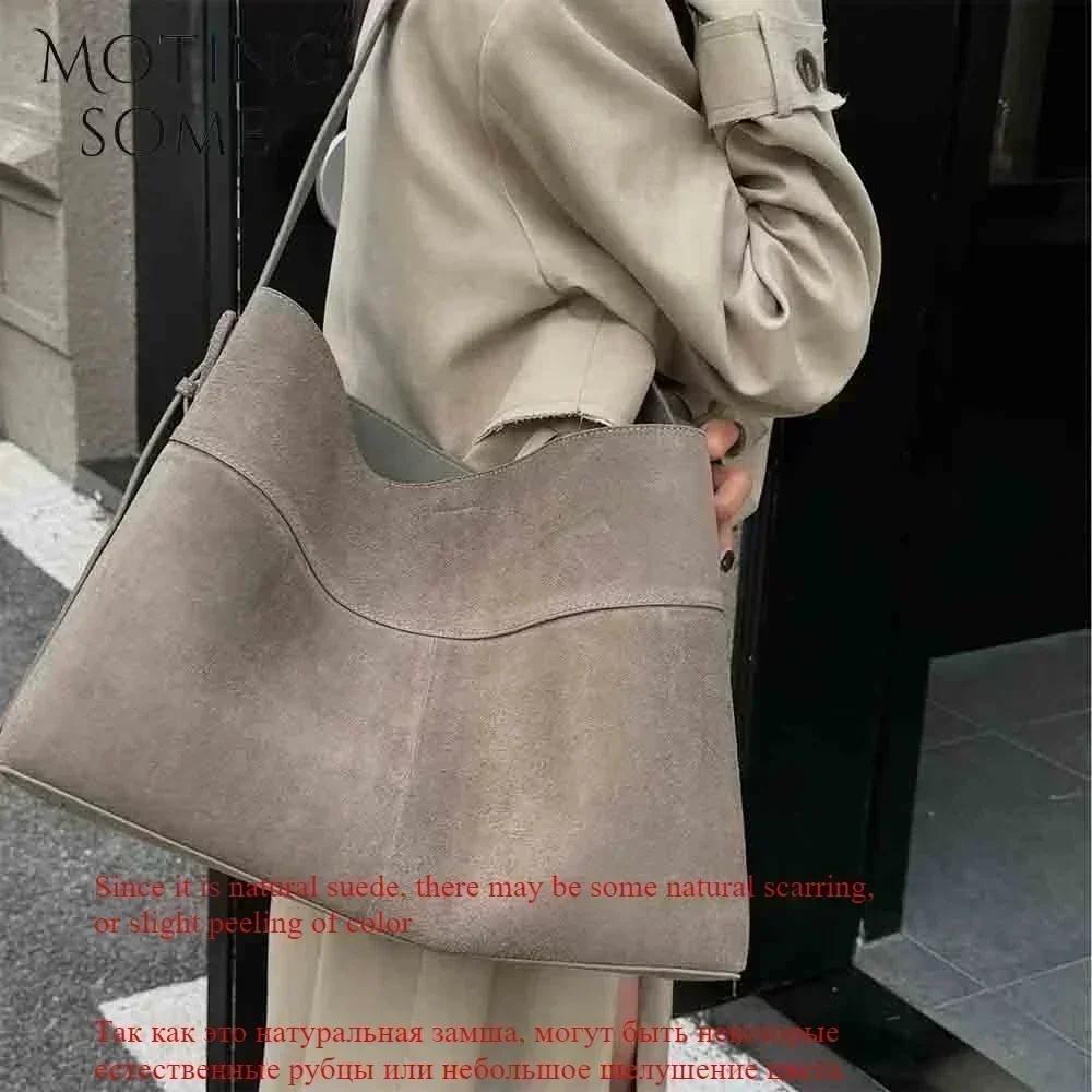 Motingsome-Sac à main en cuir suédé pour femme, sac surdimensionné, sacs d'hiver de luxe, peau de va