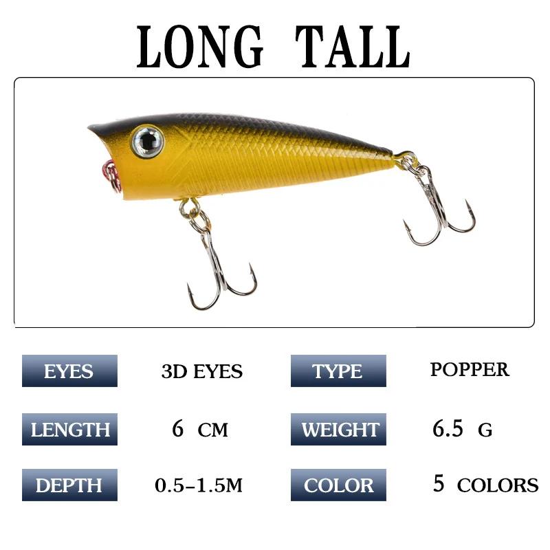 1pc Popper leurre de pêche 6 cm/6.5g appât dur artificiel Topwater bar truite brochet Wobbler matéri