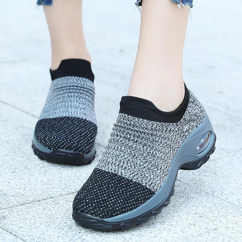 Baskets de marche pour femmes, chaussettes tissées à la mode, respirantes, confortables, chaussures 