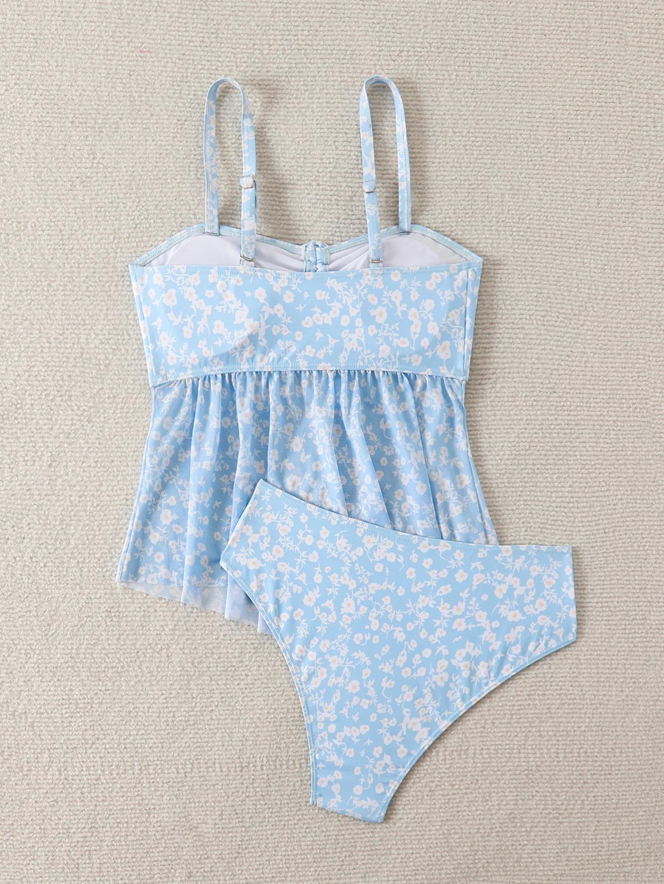 2026 Tankini à volants deux pièces pour femme, maillot de bain à bretelles avec cordon de serrage, t