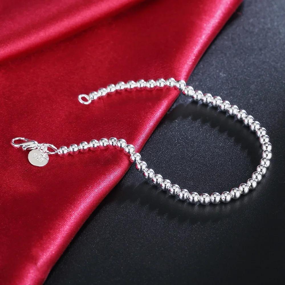 Breloque cadeaux de noël, Bracelet en argent Sterling 925, chaîne de perles de 4MM pour femmes, marq