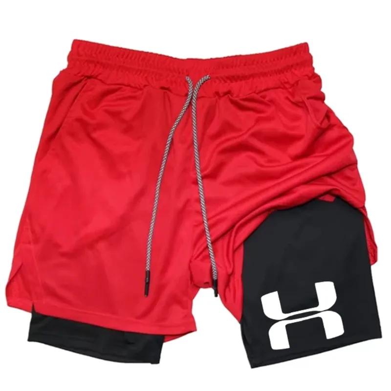 Shorts de course pour hommes 2-en-1, double couche, séchage rapide, pour la gym, le fitness, l'entra