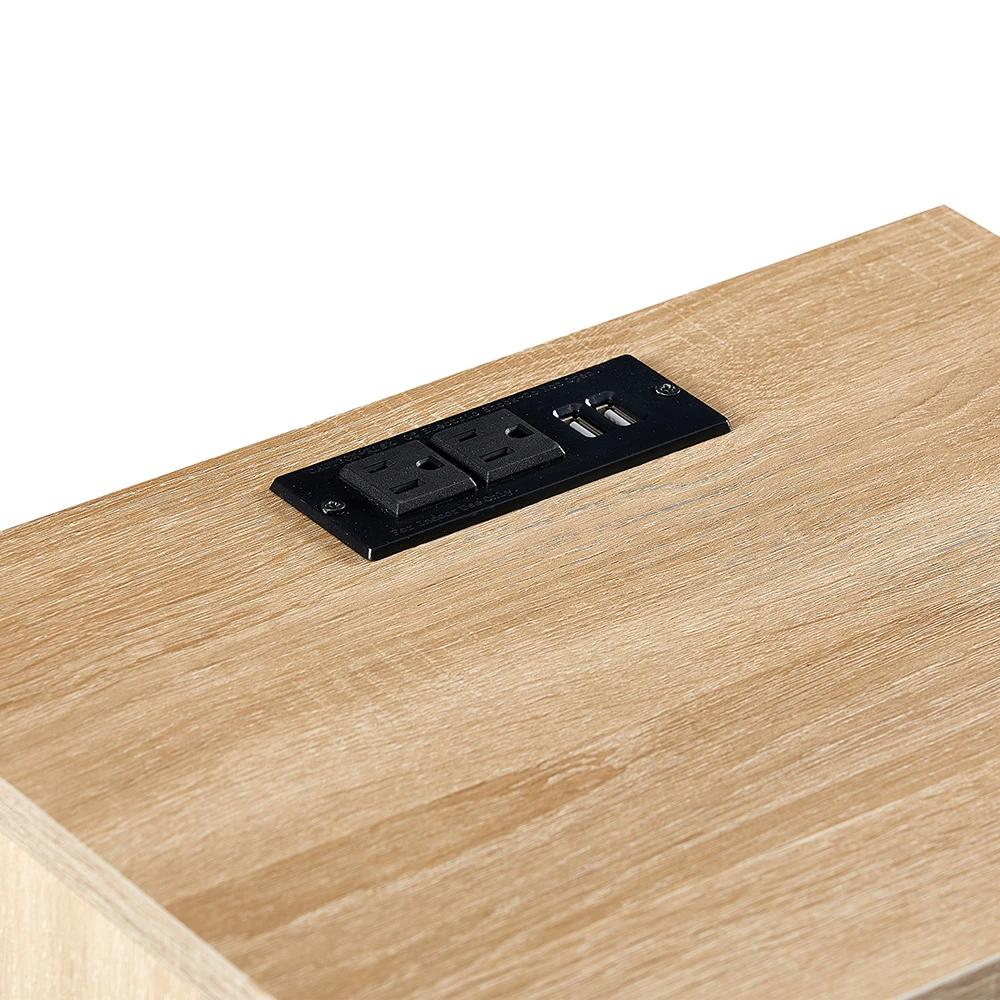 Table d'appoint en rotin avec prise de courant et ports USB, table de chevet moderne avec tiroir et 