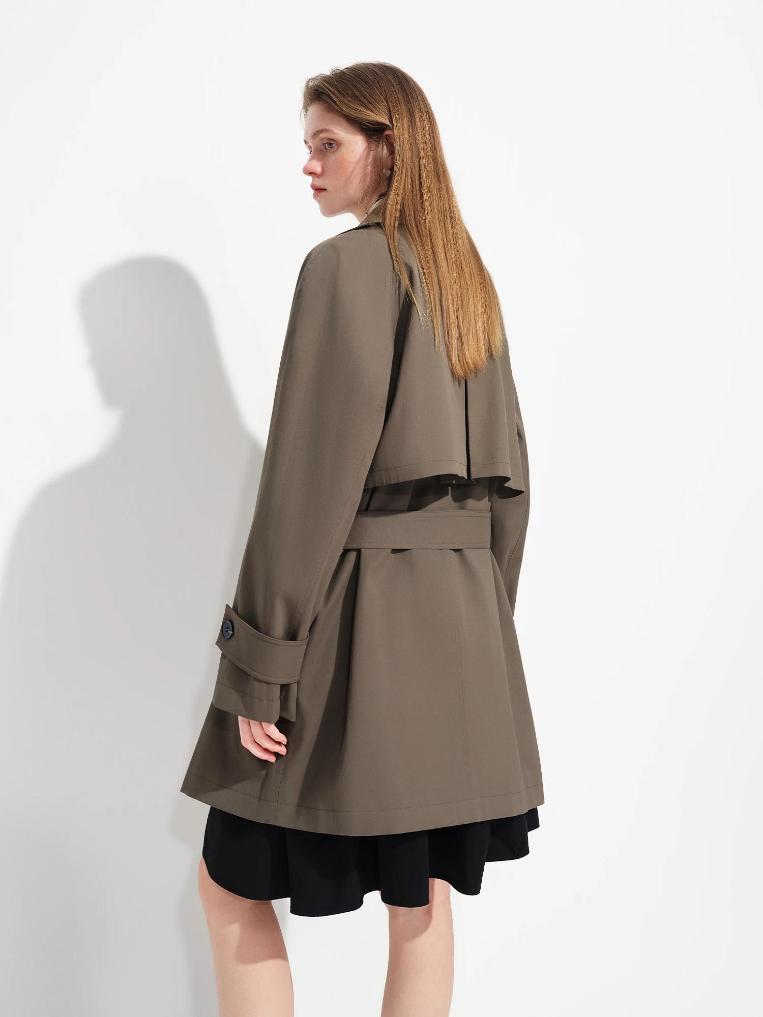 Manteau Trench Mi-Long Décontracté Kaki pour Femme FSLE Printemps 2026 - Style Britannique Double Bo
