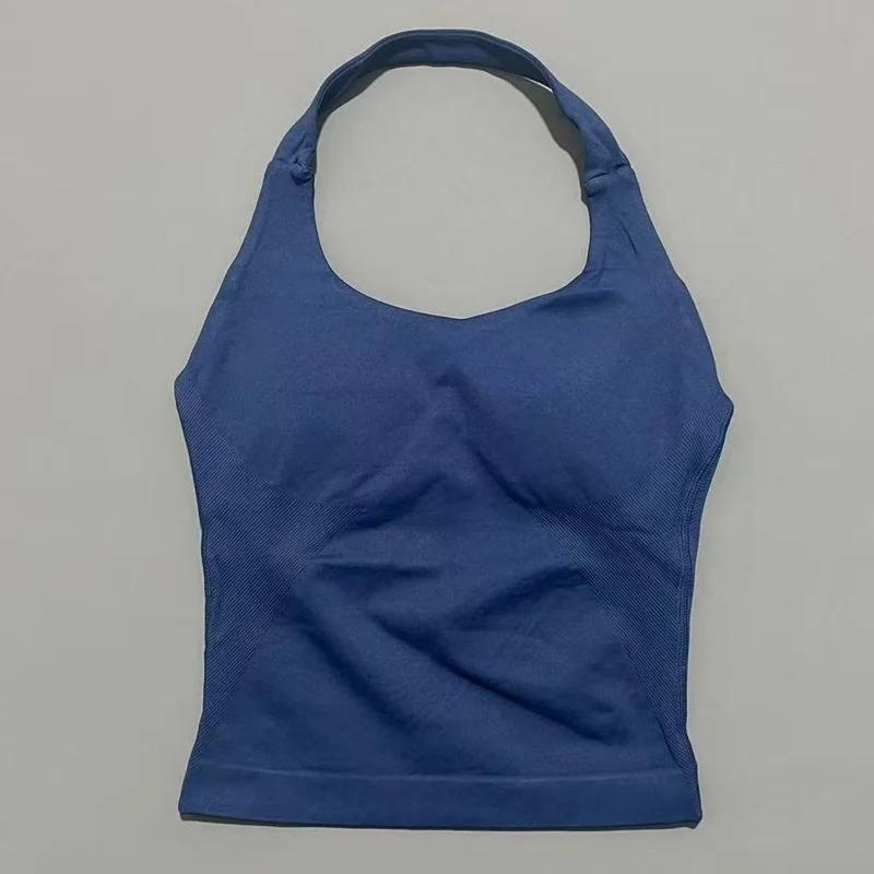 Haut de sport dos nu sexy pour femme, couleur unie, sans couture, avec soutien-gorge rembourré, idéa