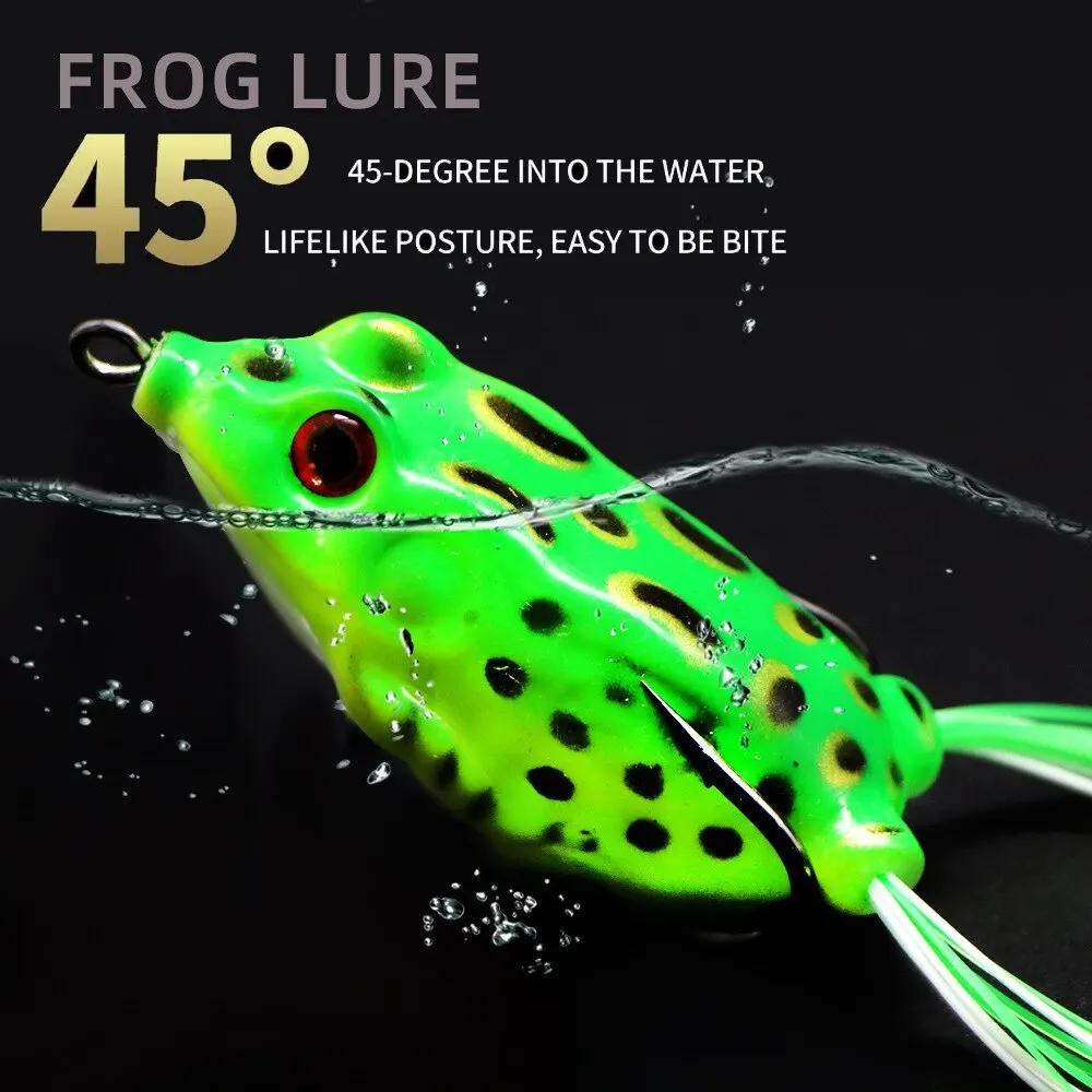 Leurres de pêche en forme de grenouille avec hameçons, appât en plastique avec tube souple et yeux 3
