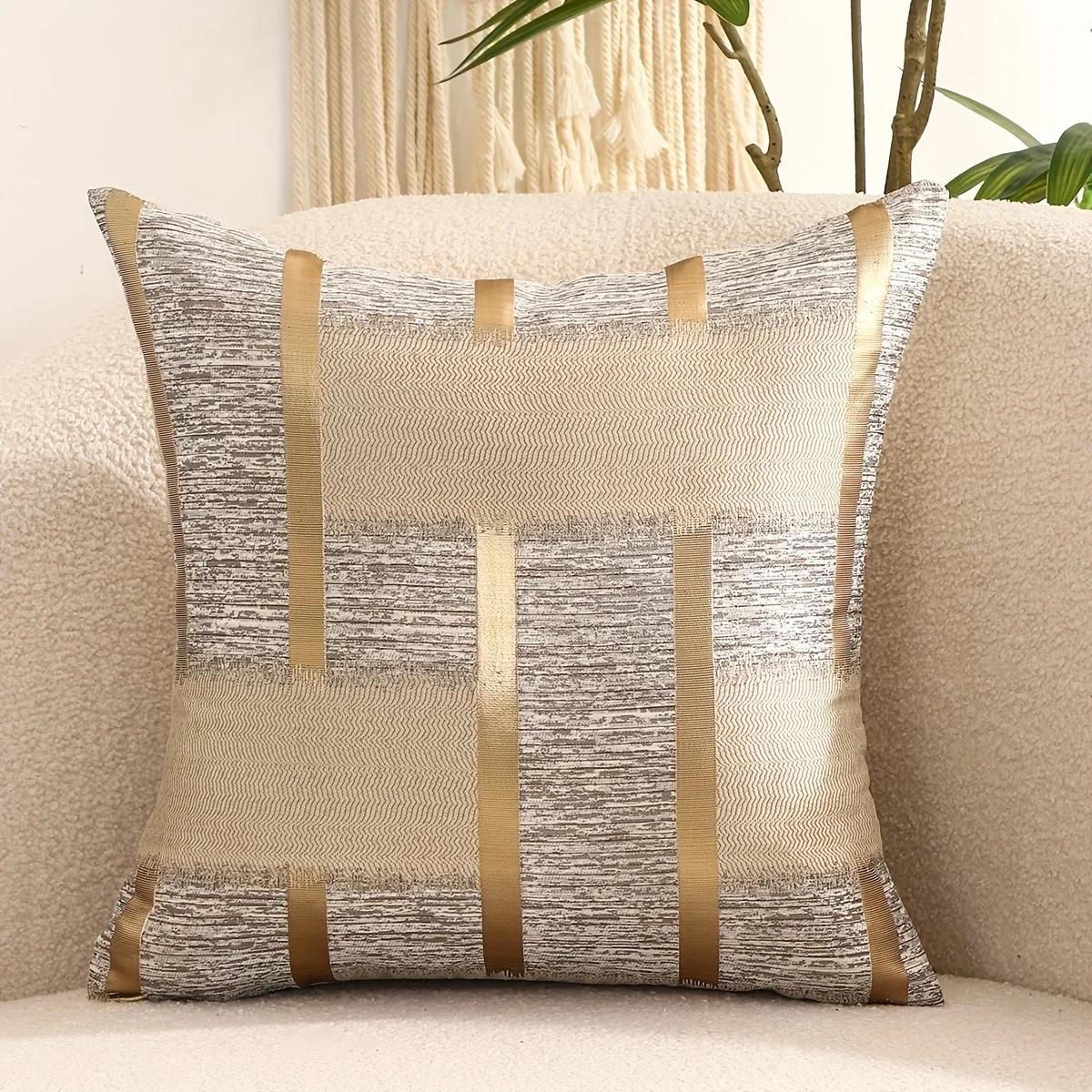 Housse de coussin en soie dorée, 100% Polyester, 1 pièce, quatre saisons, avec motif géométrique en 