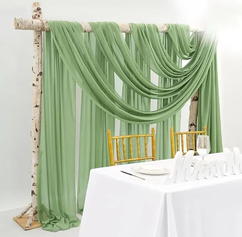 Arc de mariage vert sauge, 2 pièces, rideaux transparents drapés, toile de fond pour fête, cérémonie