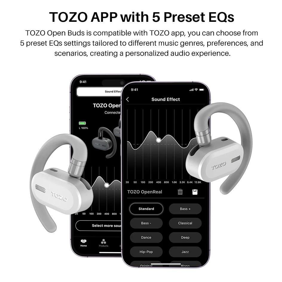 TOZO OpenBuds OWS Bluetooth 5.3 écouteurs oreille ouverte casque sans fil écouteurs appels cristalli