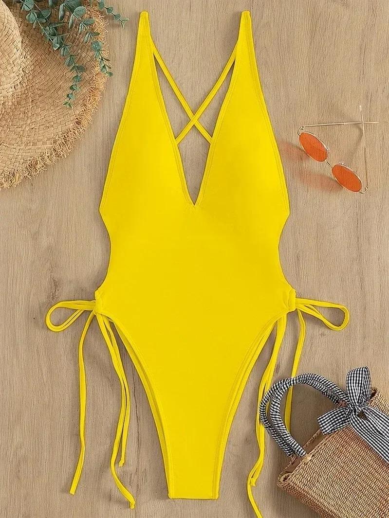 Maillot de bain une pièce femme sexy push-up - Body solide à lacets effet galbant plage
