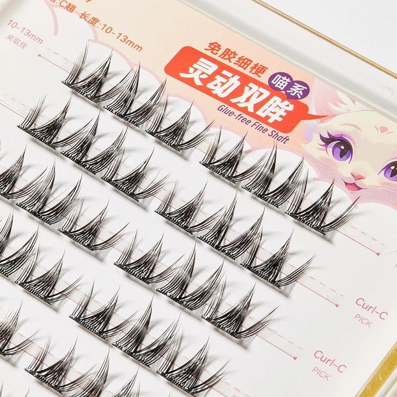 Yélix ﻿   Faux-cils auto-adhésifs en grappe, Extension de cils pour les yeux de chat, sans colle, ré