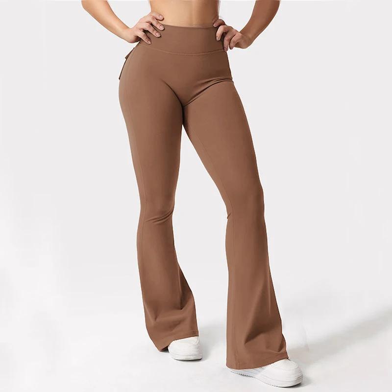 Pantalon évasé de Yoga pour femmes, pantalon taille haute à jambes larges, contrôle du ventre, Leggi