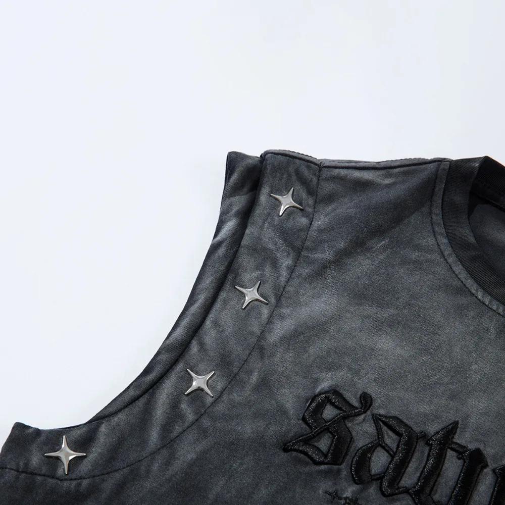 T-shirts d'été débardeurs hommes faux deux rue américaine rétro marque à la mode lourd lavé pur coto