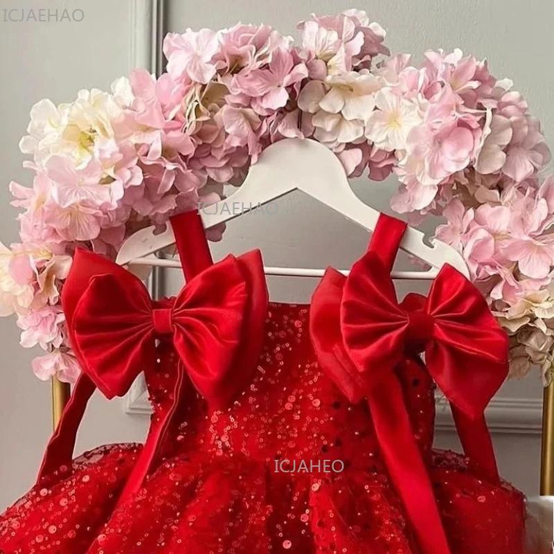 Nouvelle Robe de Soirée Princesse Rouge 2026 pour Filles, en Tulle Bouffant à Paillettes, Robe d'Ann