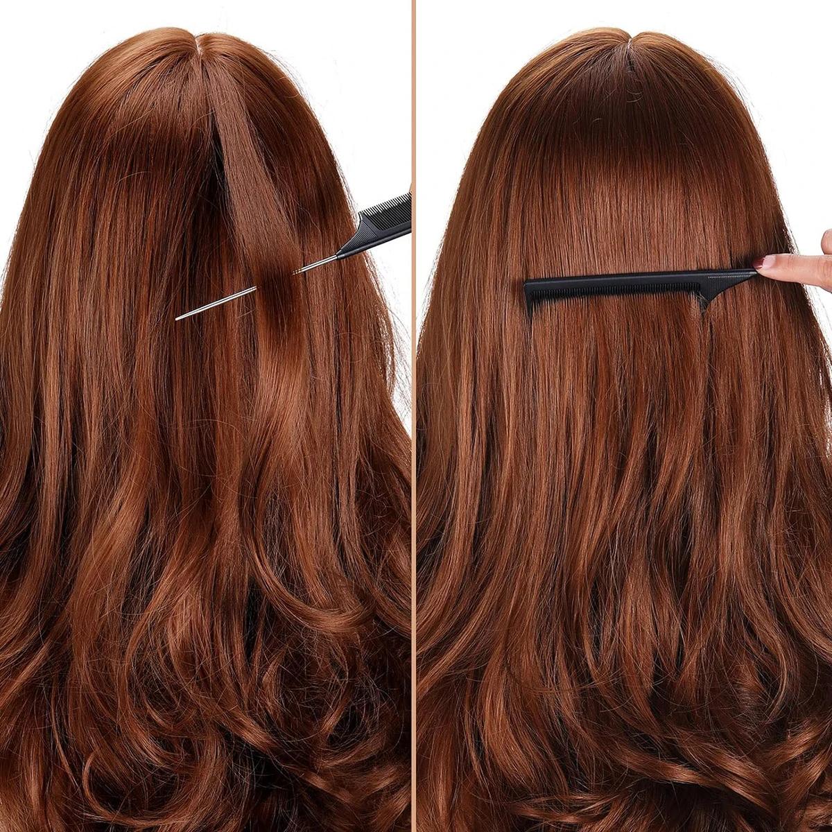 Peigne queue de cheval professionnel pointu pour salon, 3 pièces, antistatique, aiguille en acier, p
