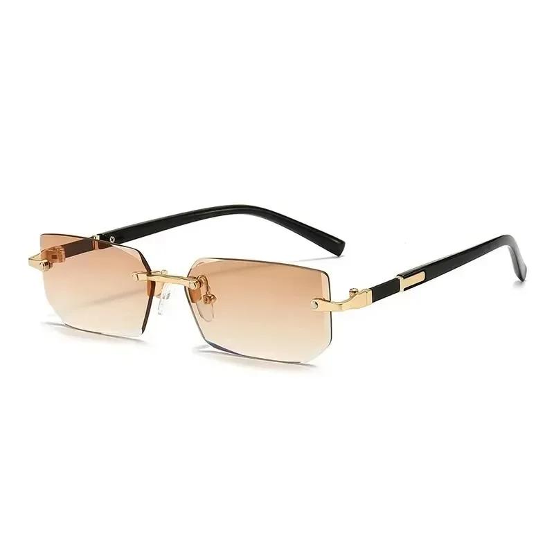 Lunettes de soleil sans bords rectangulaires, mode populaire pour femmes et hommes, petites lunettes