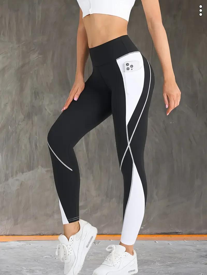 Pantalon de Yoga avec poches latérales, Patchwork de couleurs contrastées, taille haute, contrôle du