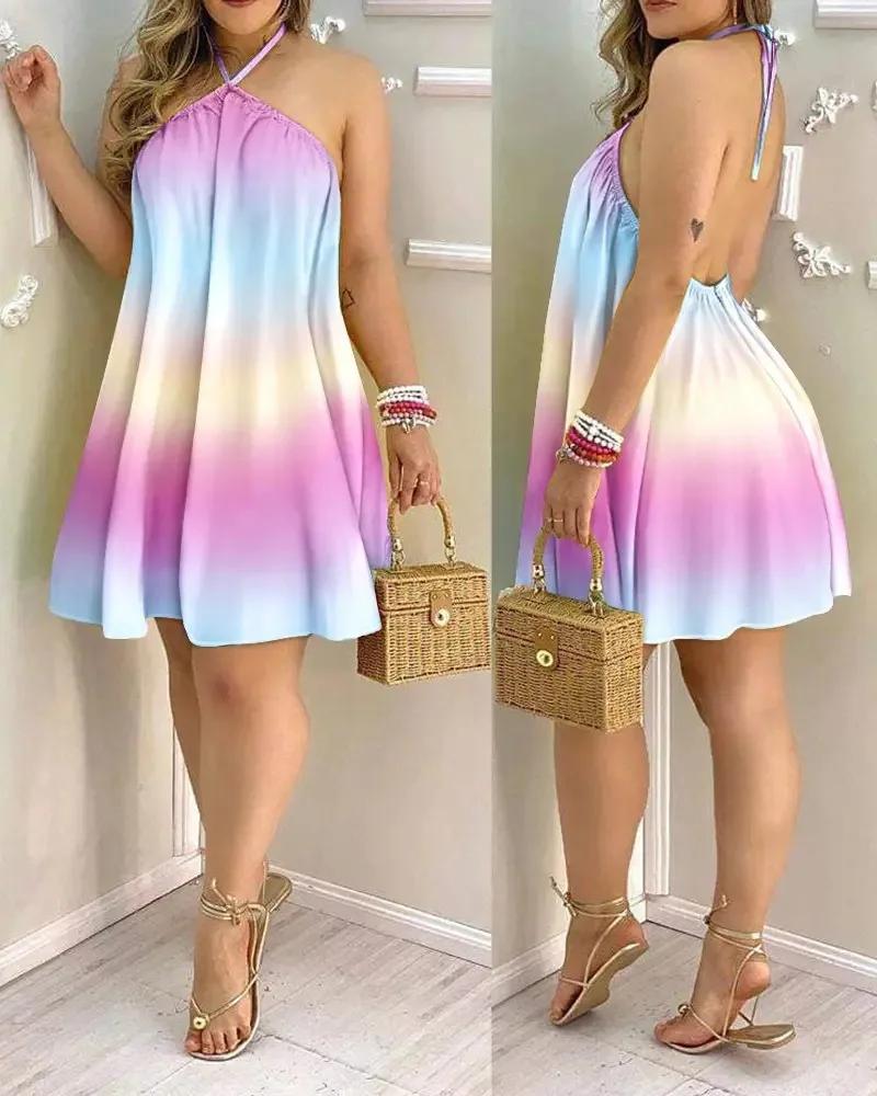 Robe à imprimé Floral, col licou, style Boho, dos nu, vêtements pour femmes, printemps et été