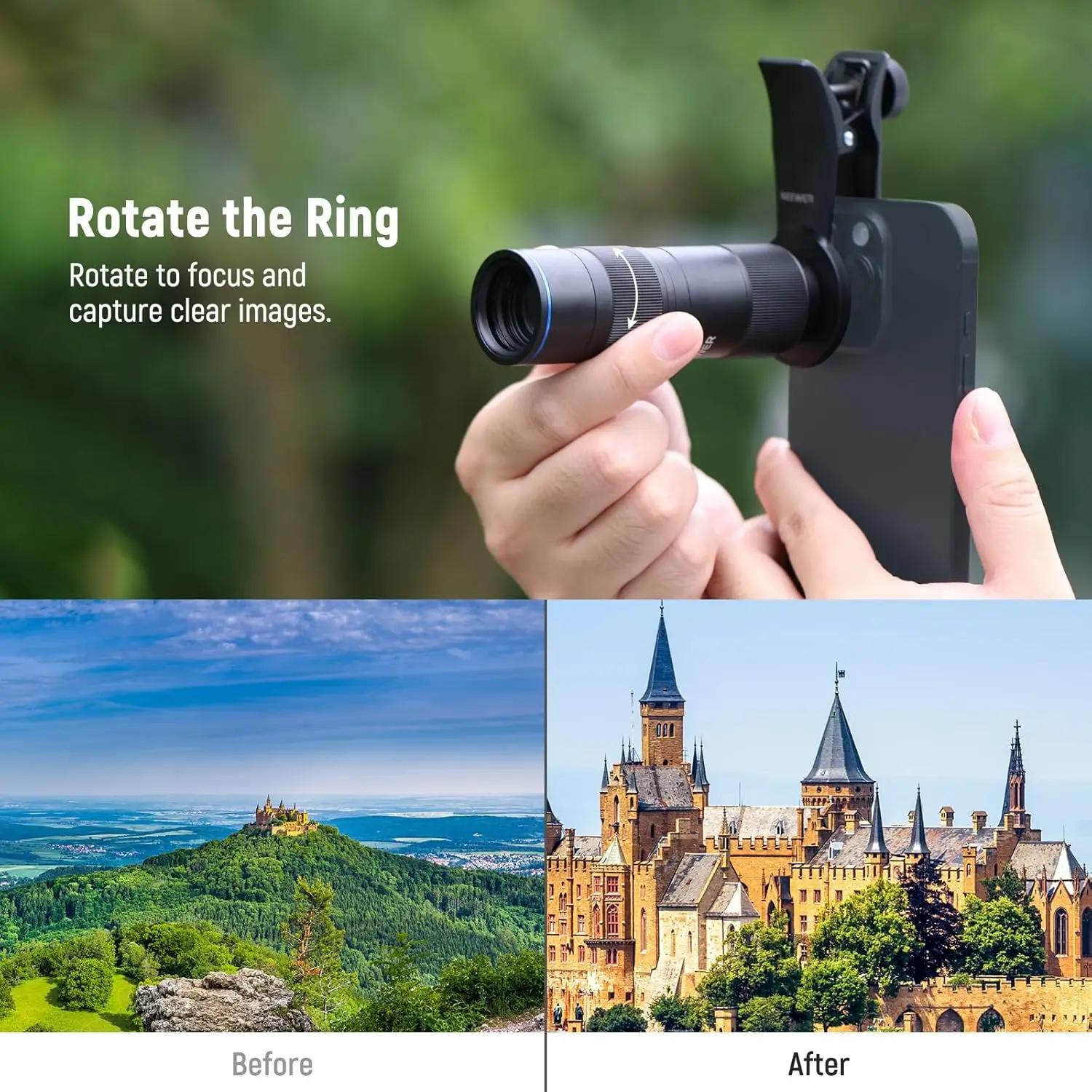 NEEWER – téléobjectif de caméra de téléphone 400mm, avec Clip d'objectif fileté de 17mm, Distance de