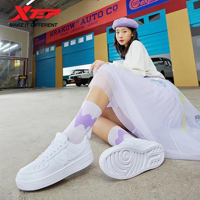 Xtep femmes chaussures de skateboard femme printemps antidérapant femmes chaussures de marche blanc 