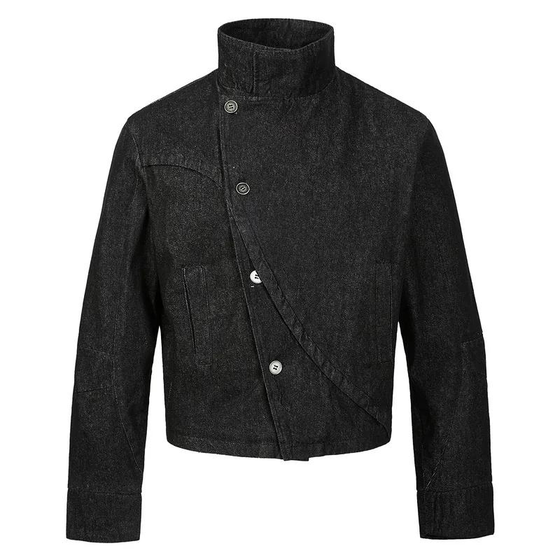 Veste en jean pour homme, nouvelle collection printemps-automne, couleur unie simple, col montant, v