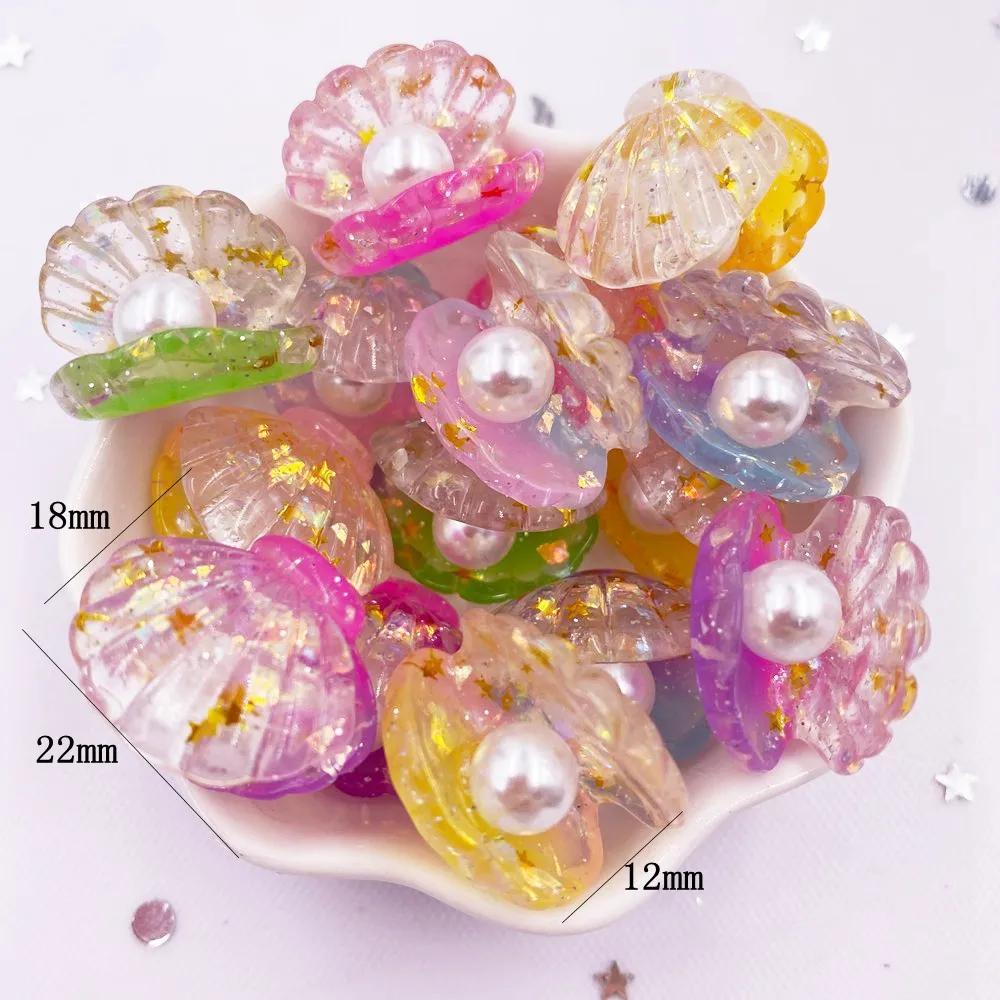 10 pièces paillettes résine colorée 3D coquille de perle ouverte Flatback Cabochon Scrapbook accesso