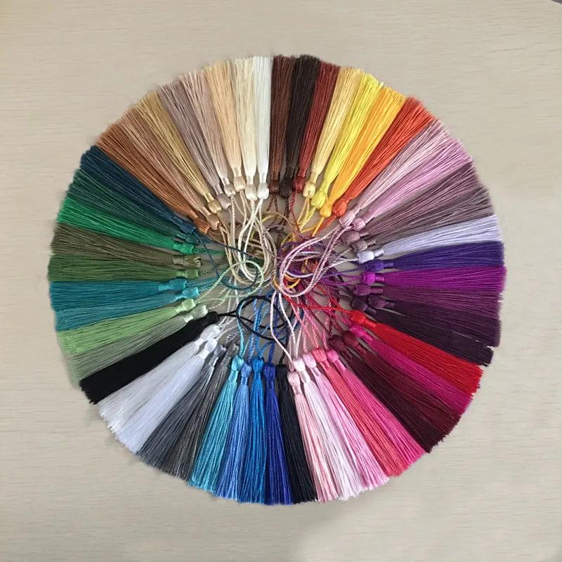 Frange à pampilles en soie et Polyester, 100 pièces/paquet, 13cm, garniture de pompons en coton pour