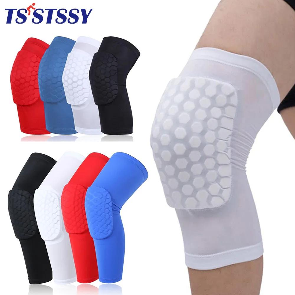 1 pièces basket-ball volley-ball genouillère nid d'abeille mousse soutien Compression jambe manchon 