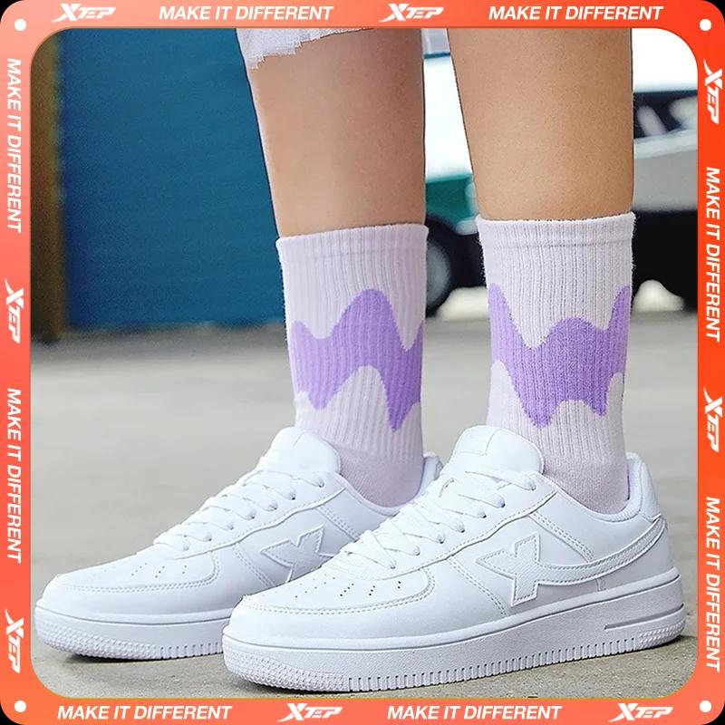 Xtep femmes chaussures de skateboard femme printemps antidérapant femmes chaussures de marche blanc 
