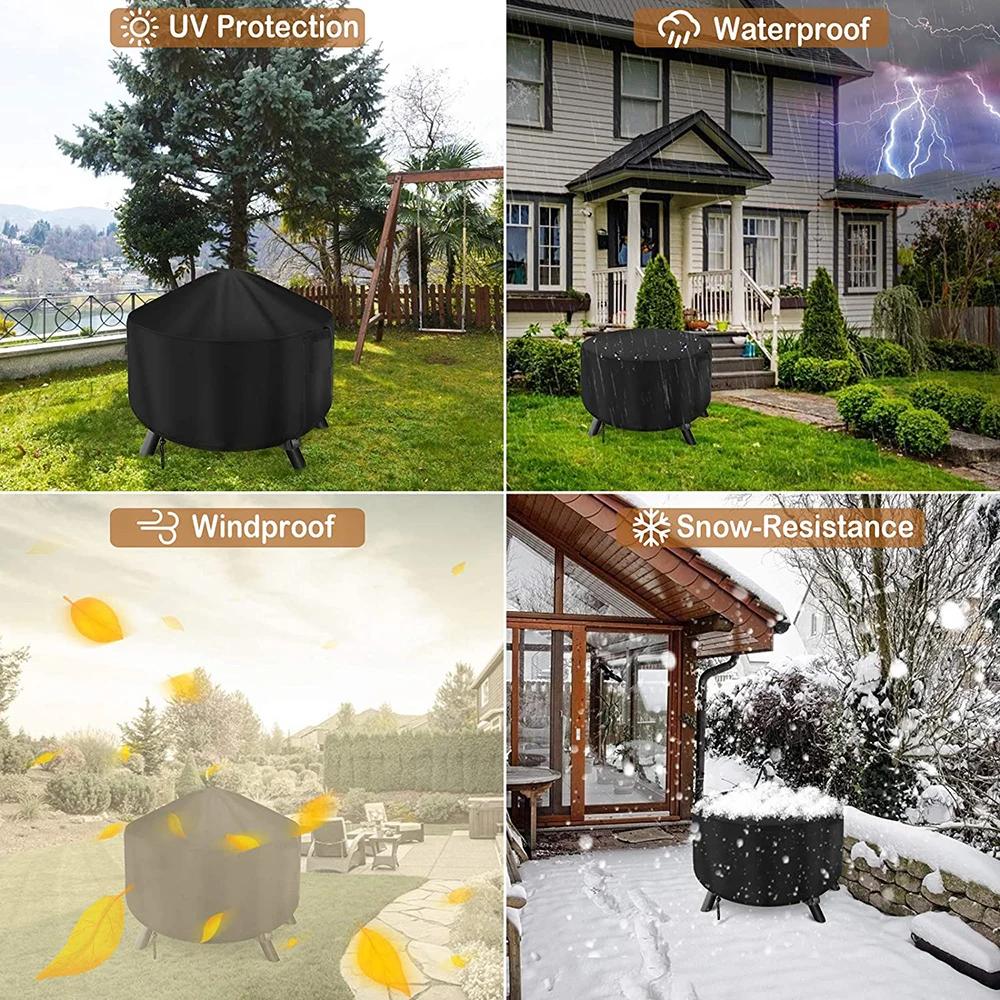 Couverture imperméable pour foyer de Patio, protection UV noire, abri pour barbecue, jardin extérieu