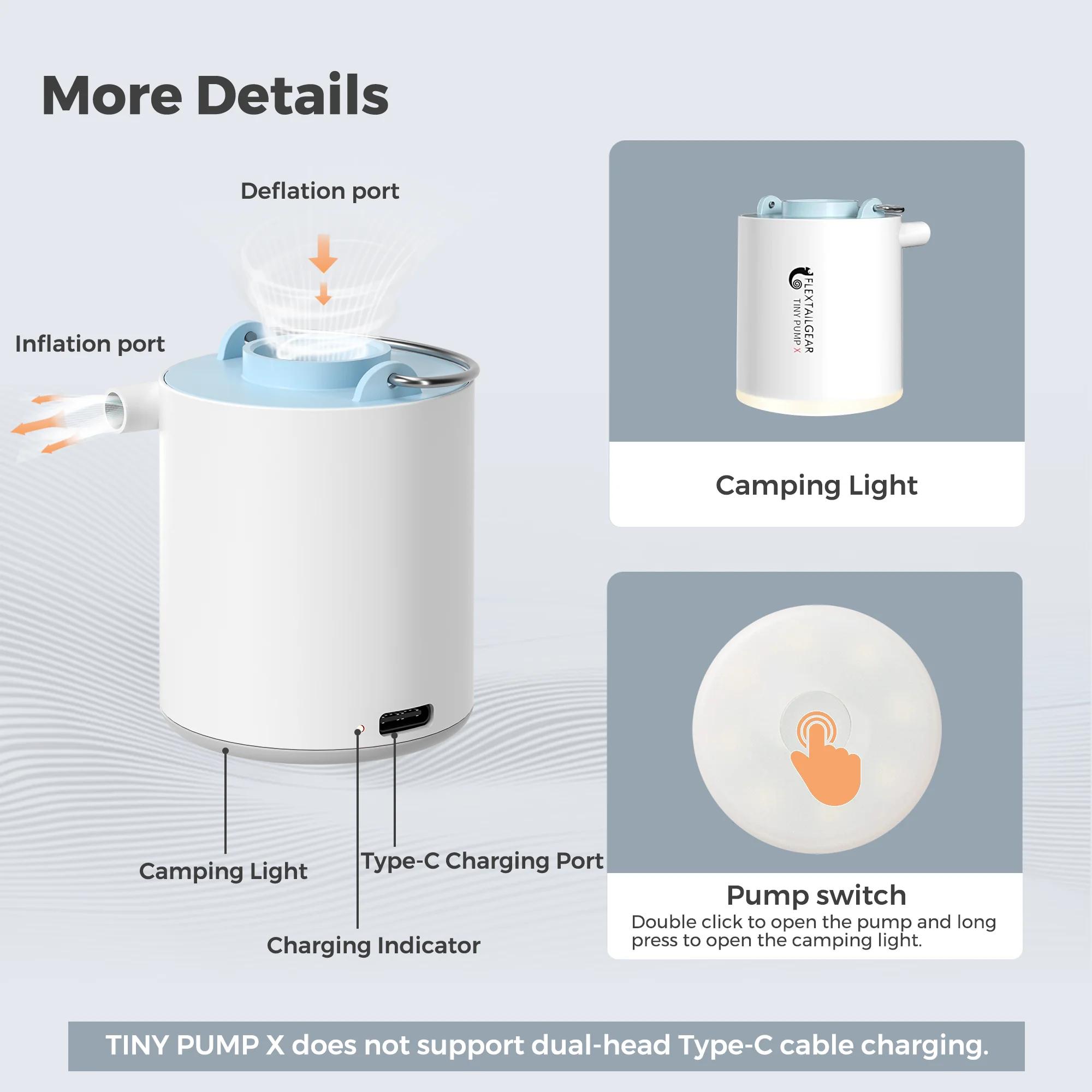 FLEXTAIL TINY PUMP X - Pompe à air de camping portable avec batterie de 1300 mAh rechargeable pour f