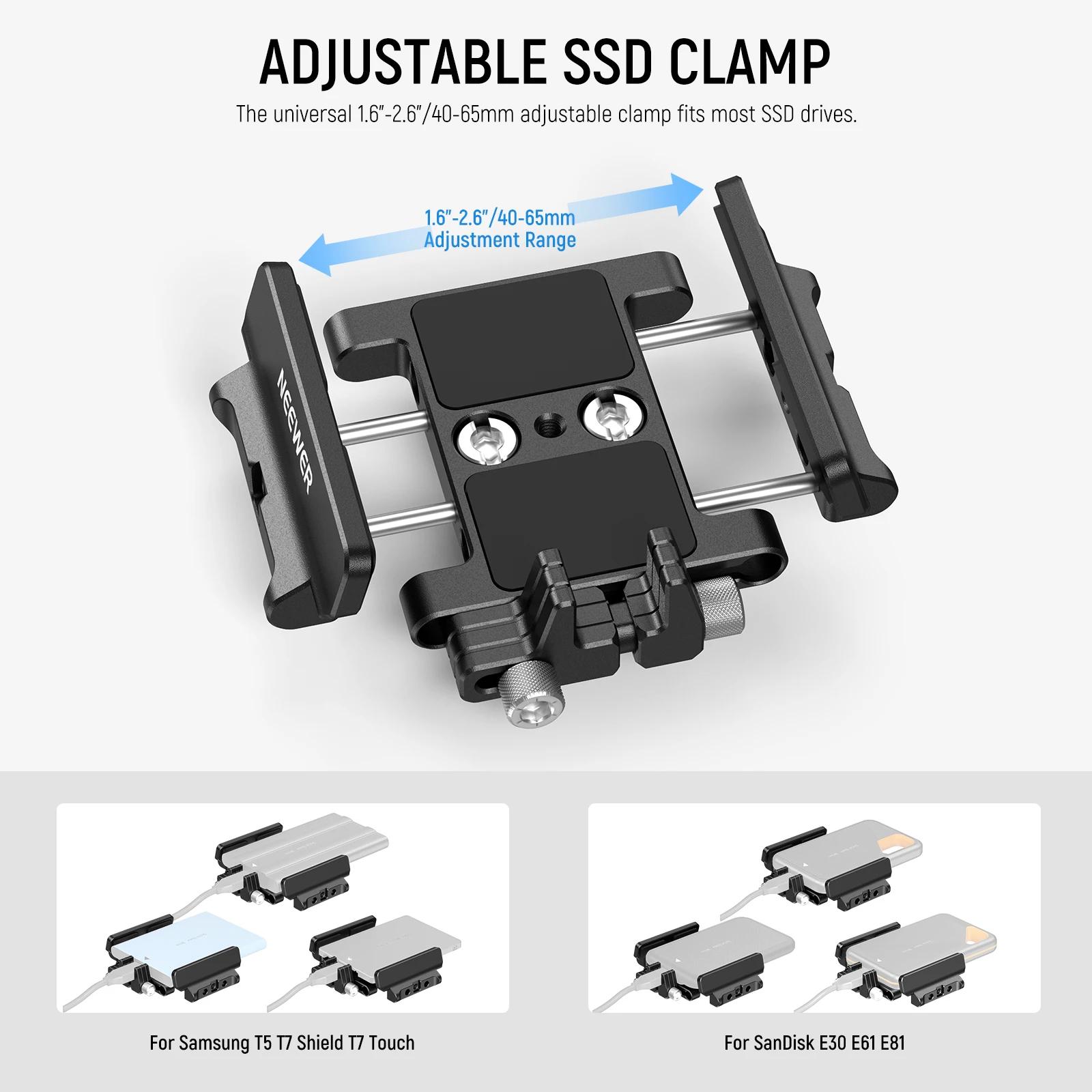 NEEWER Support de montage Support SSD avec serre-câble à chaussure froide, 1,6 "-2,6" pour Samsung T