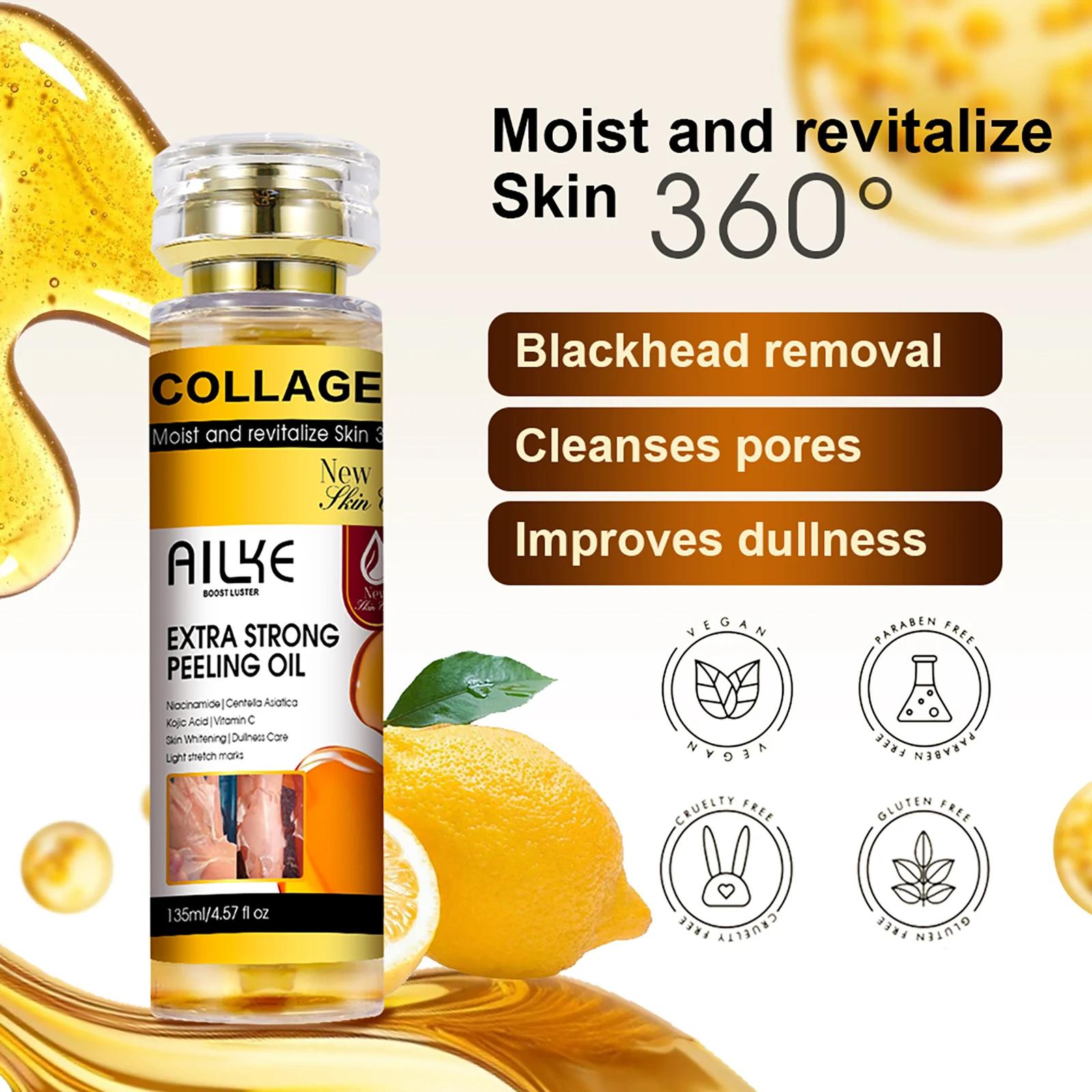 AILKE Huile peeling extra forte au collagène, peau blanchissante, solution exfoliante pour le visage
