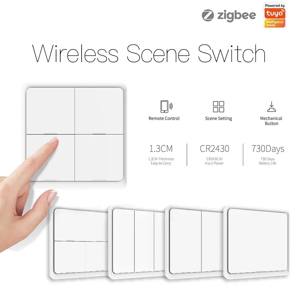 MOES 4 Gang Tuya ZigBee sans fil 12 scène interrupteur bouton poussoir contrôleur alimenté par batte