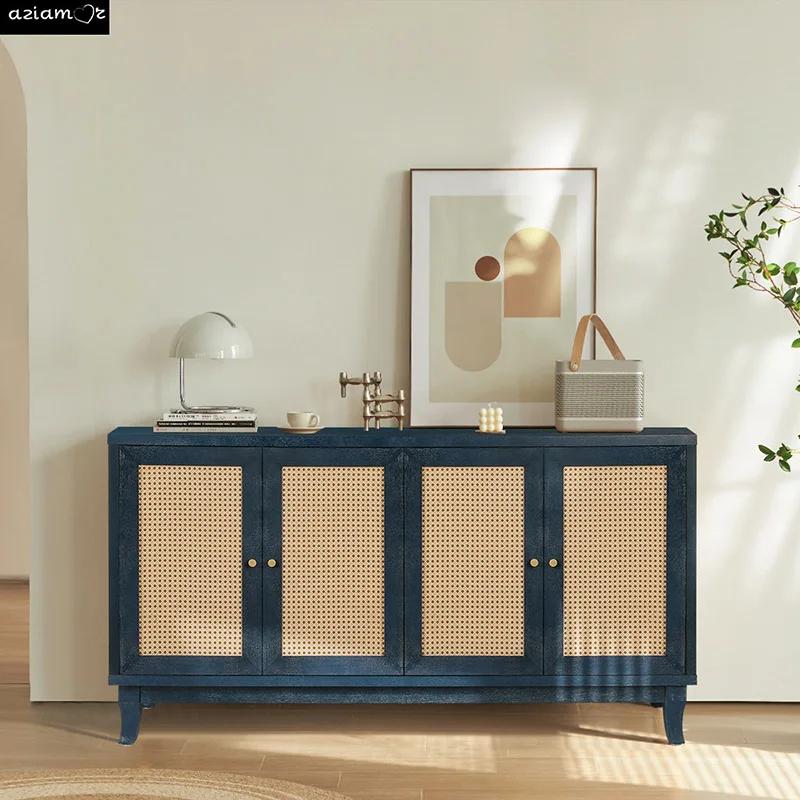 Mars-panneaux de qualité supérieure, buffet en rotin, armoire de rangement d'appoint avec 4 portes e