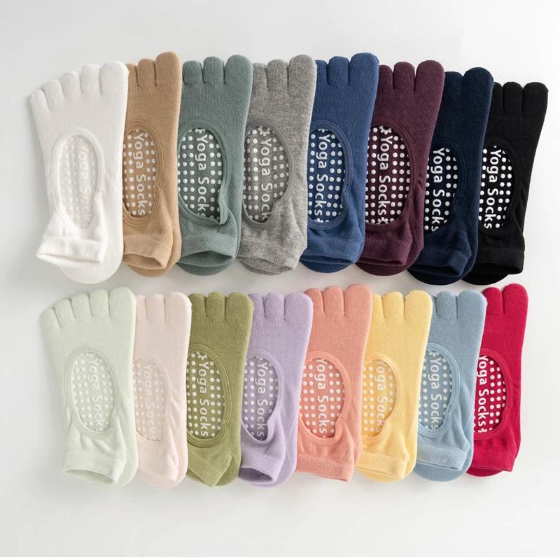 Chaussettes de Yoga dos nu à cinq orteils pour femmes, en coton, antidérapantes, pour Fitness, Pilat