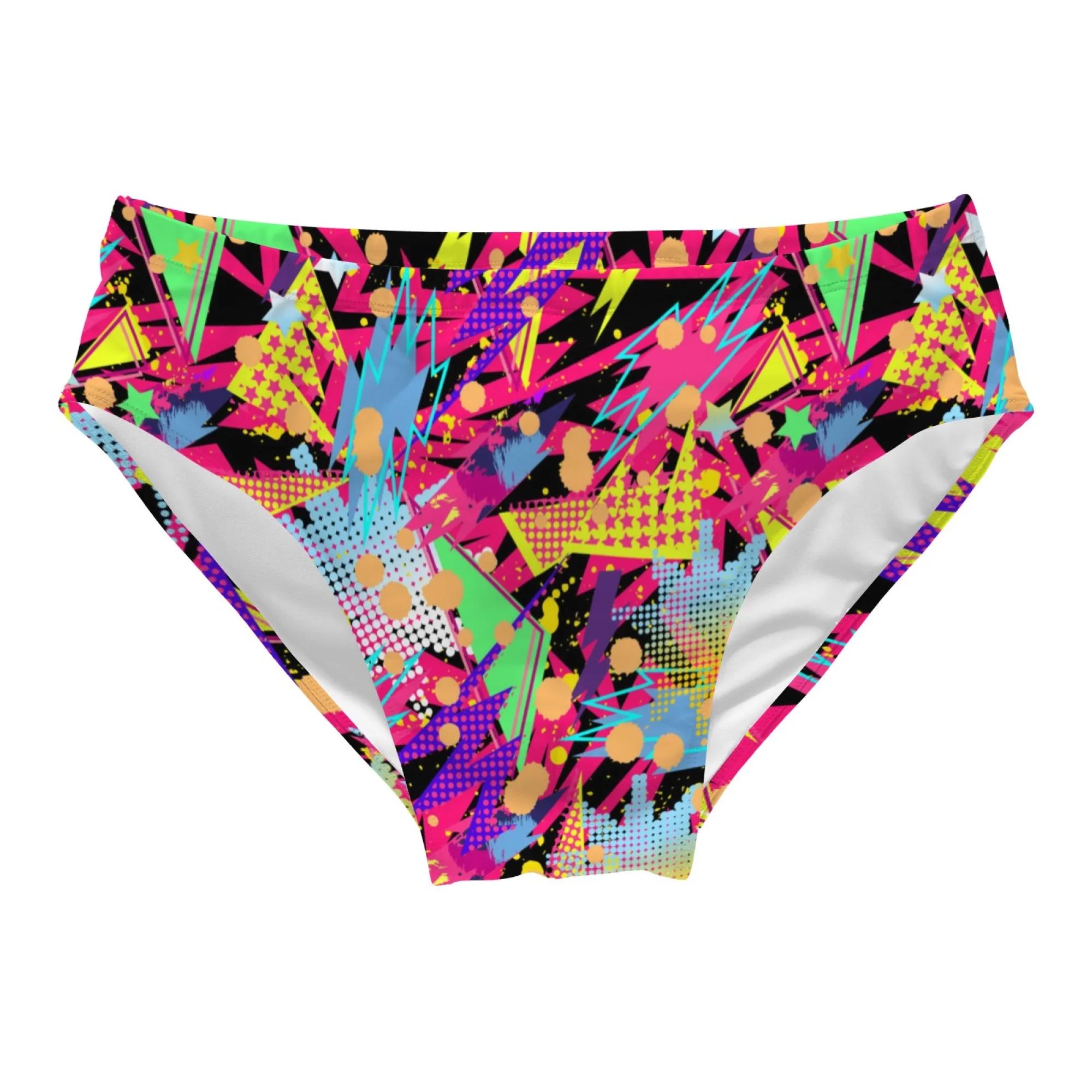 Maillot de bain néon abstrait géométrique pour hommes, slip élégant et sexy, extensible, confortable