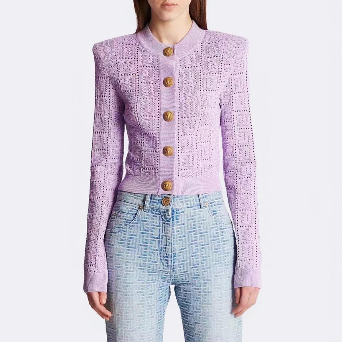 SML-Cardigan en tissu élastique pour femme, col rond creux, simple boutonnage, manches longues, coup
