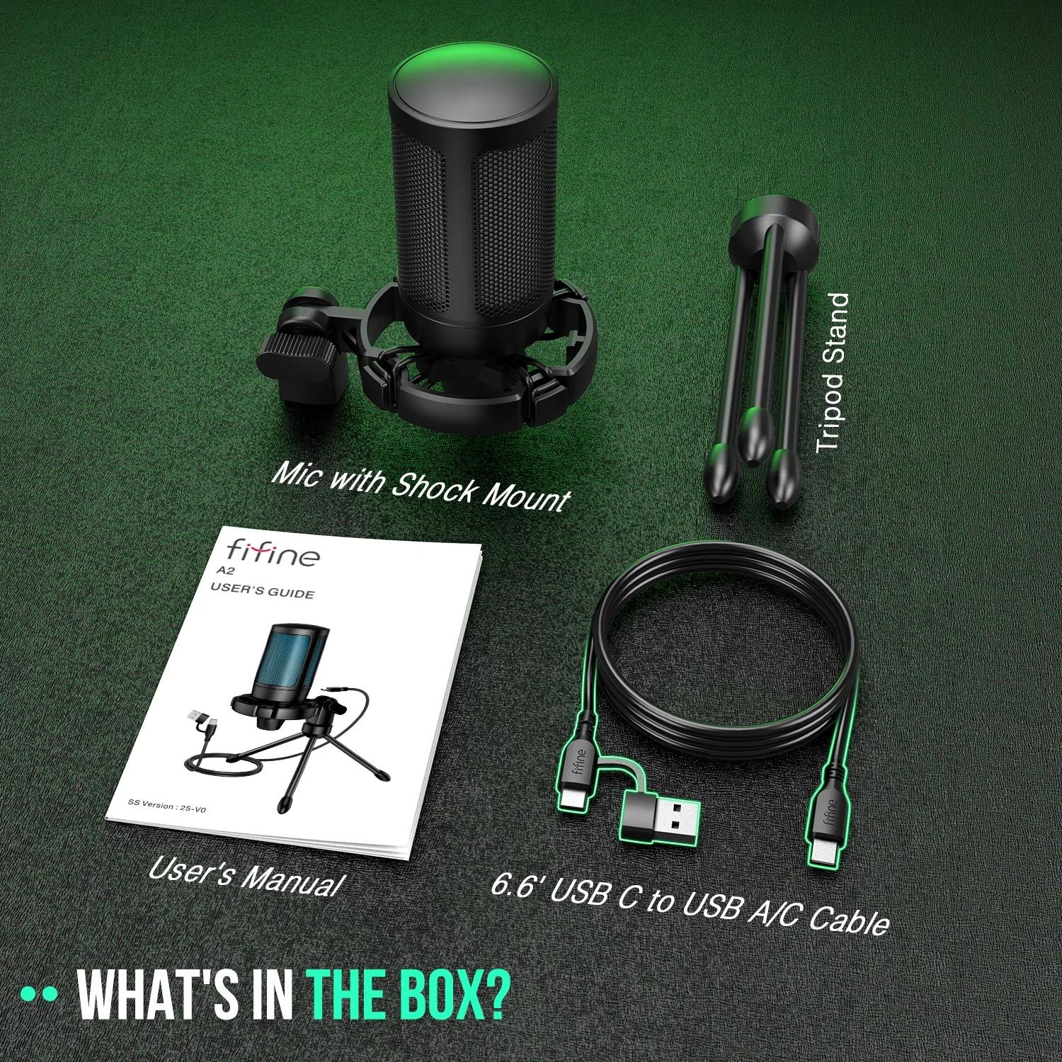 AmpliGame par FIFINE RGB USB Microphone de jeu avec sourdine tactile, micro à condensateur avec trép