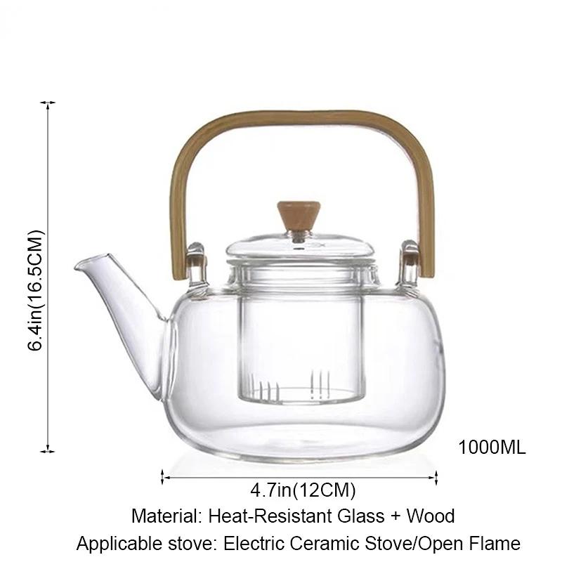 Théière en verre avec poignée, bouilloire à thé à fleurs, grand récipient transparent pour jus de fr