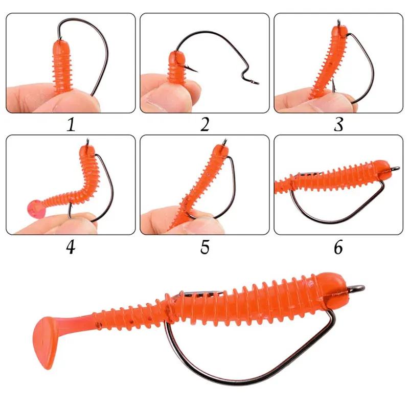 100 hameçons de pêche offset JYJ toutes tailles #5/0 à #8 - Acier carbone pour appâts souples grands yeux