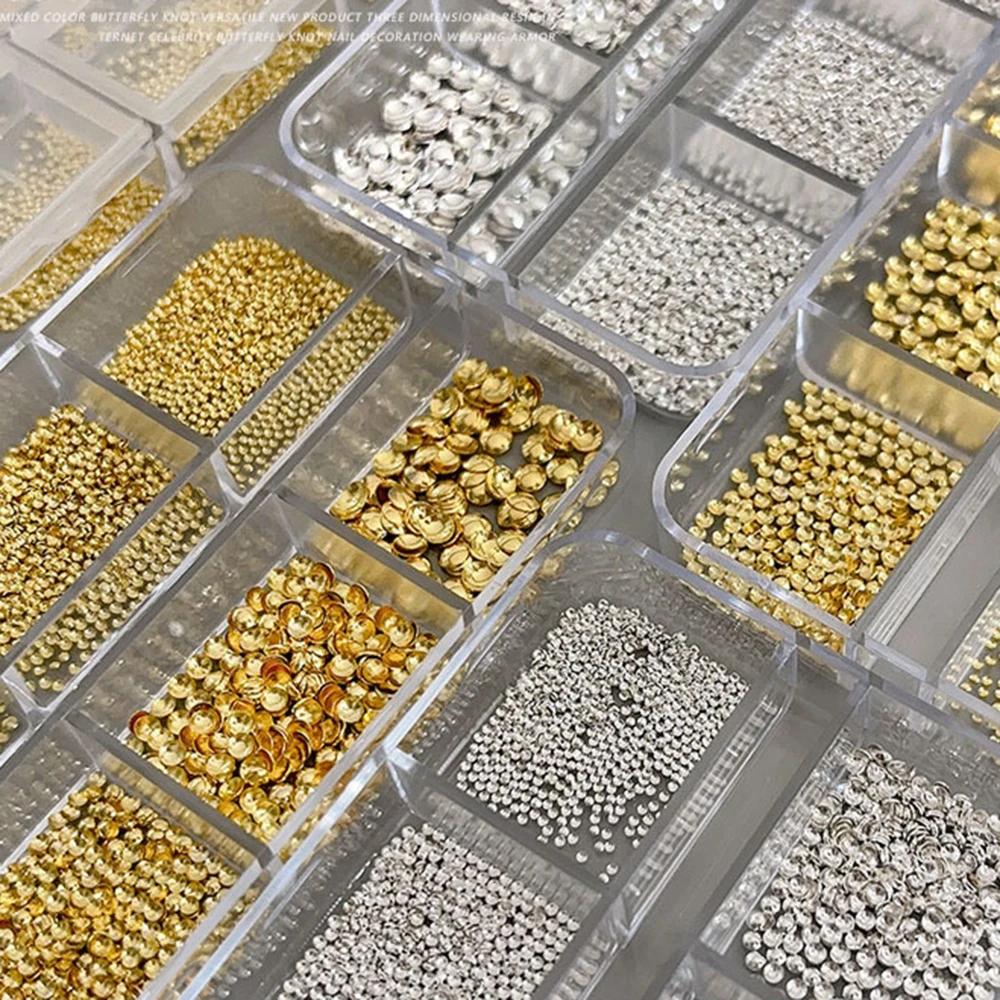 Micro perles de manucure rondes à dos plat, 3400 pièces, 0.8-3mm, taille mixte, Rivets demi-ronds, a