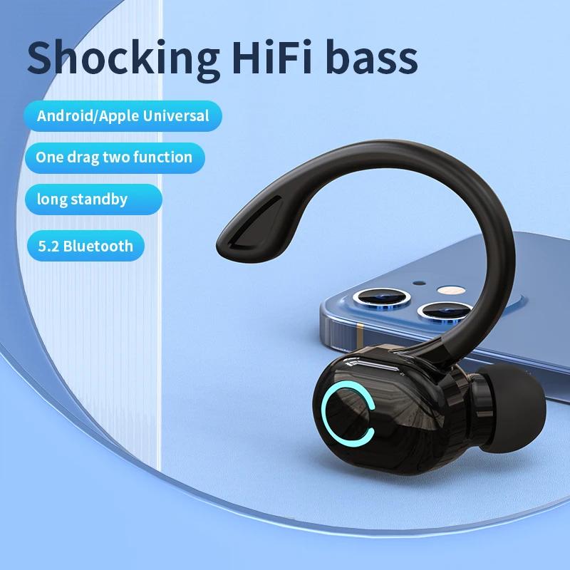VAORLO-Écouteurs sans fil Bluetooth 5.2 avec micro, crochet d'oreille, casque de sport et de jeu, éc