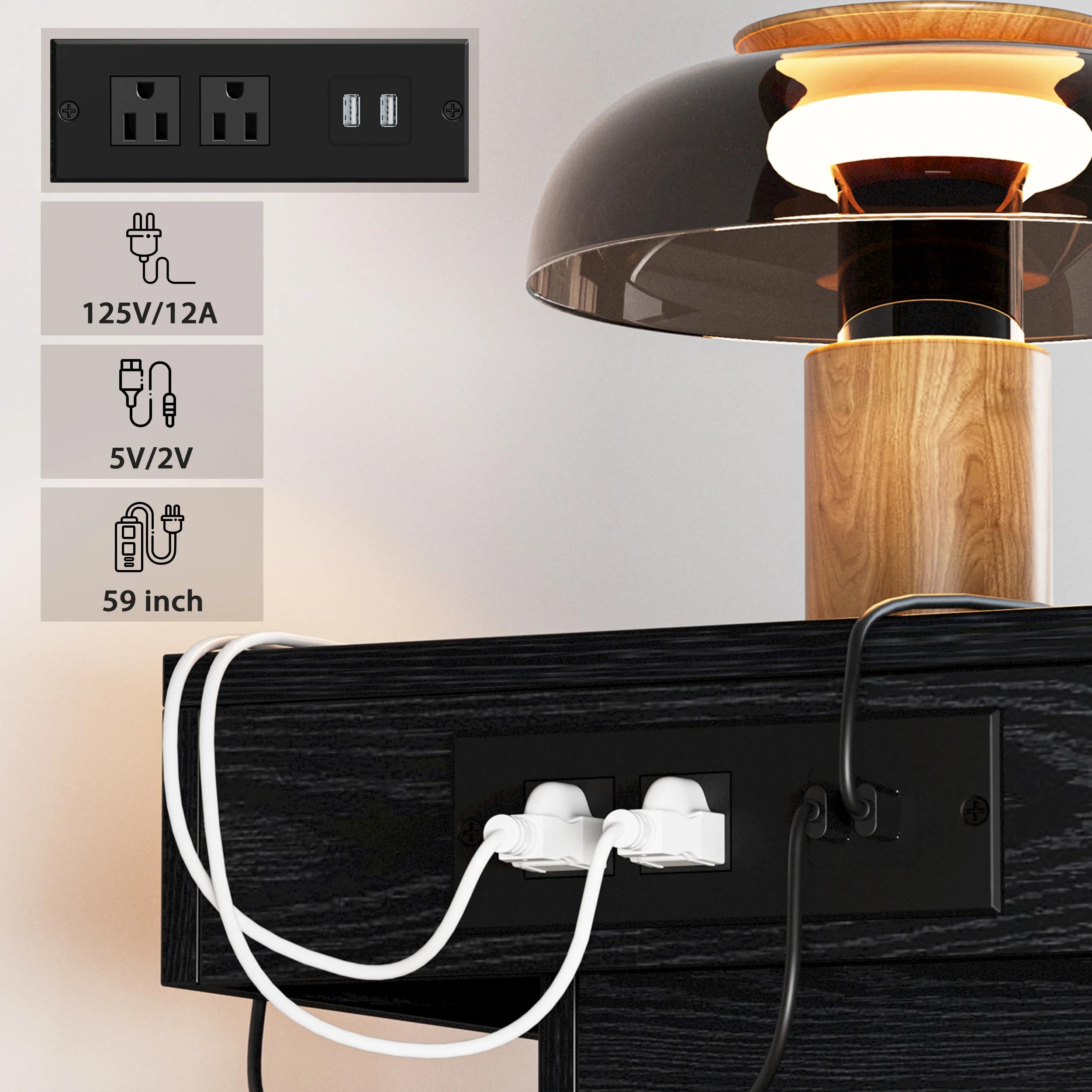 LIKIMIO-Table de chevet avec station de charge, table de chevet moderne avec lumière LED et égouts d