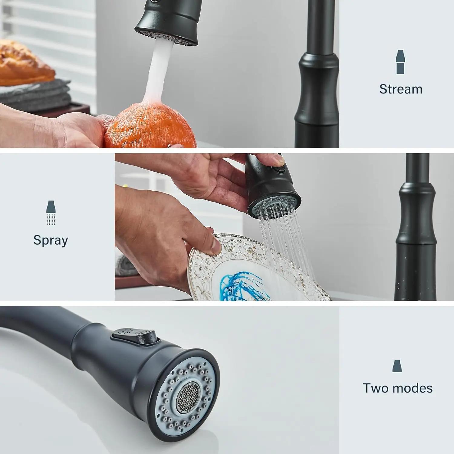 Robinet d'évier de cuisine, robinets de cuisine à 3 trous avec pulvérisateur extractible, robinets d