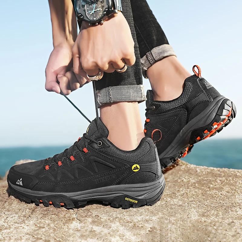 Bottes cuir imperméables homme HIKEUP - Chaussures décontractées luxe antidérapantes hiver
